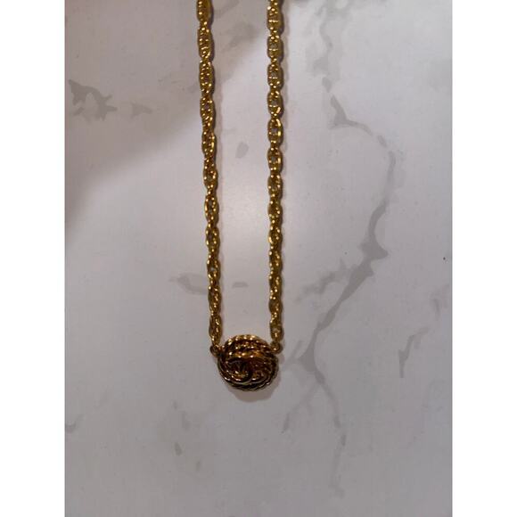 Chanel CC Quilted Round Pendant Necklace - Gold-Tone - Picture 6 of 6